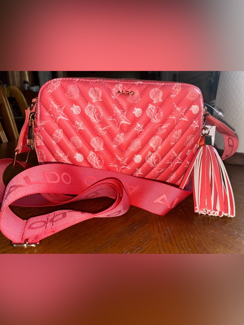 ALDO Coral Quilted Crossbody with Shell Print